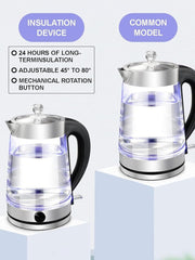 Electric Glass Kettle 2L with Stainless Steel Filter, 1000W, Auto Shutoff, Boil-Dry Protection, Perfect Pour Spout for Coffee, Tea & Beverages