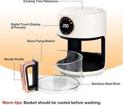 Glass Air Fryer 3.8QT Air Fryer with Viewing Glass Pot, Precise Temperature Control & Time, Nonstick & Dishwasher Safe Basket, Nonstick for Best Cooking Results