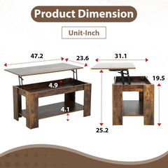 NChanmar Coffee Table for Living Room, Lift Top Coffee Table with Hidden Compartment and Storage Shelf, Living Room Furniture for Home, Office-Black