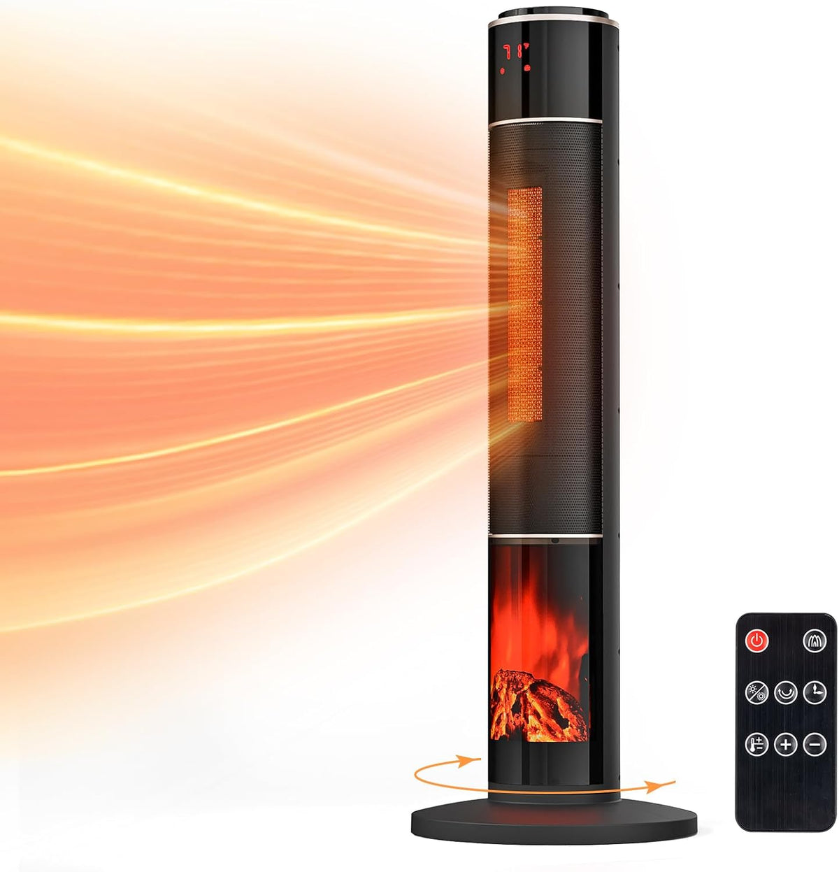 ROVSUN 1500W Electric Space Heater w/Remote & 3D Flame, 33" Portable Tower Heater w/Oscillating, Timer, Thermostat, Tip-over & Overheat Protection for Indoor Bedroom Living Room Large Room