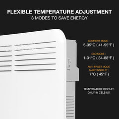 Electric Space Heater Indoor Convection Heater Touch Adjustable Thermostat Smart Energy Saving Portable with Wheels Wall Mount/Rolling ETL for Bedroom Living Room Bathroom Home 1000W
