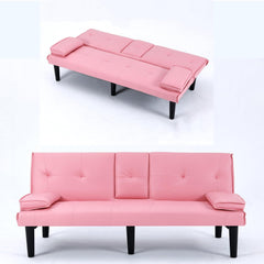 67-inch Convertible Folding Futon Sofa Bed Sleeper Couch PVC Upholstered Loveseat with 2 Cup Holders, 3 Adjustable Positions for Living Room、 Small Spaces、Apartments、Offices (Green)