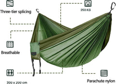 Camping Hammock, Portable Hammock for Camping Double Hammocks with Tree Ropes and Carabiners for Outdoors Backpacking Travel Lightweight Parachute Nylon(B)