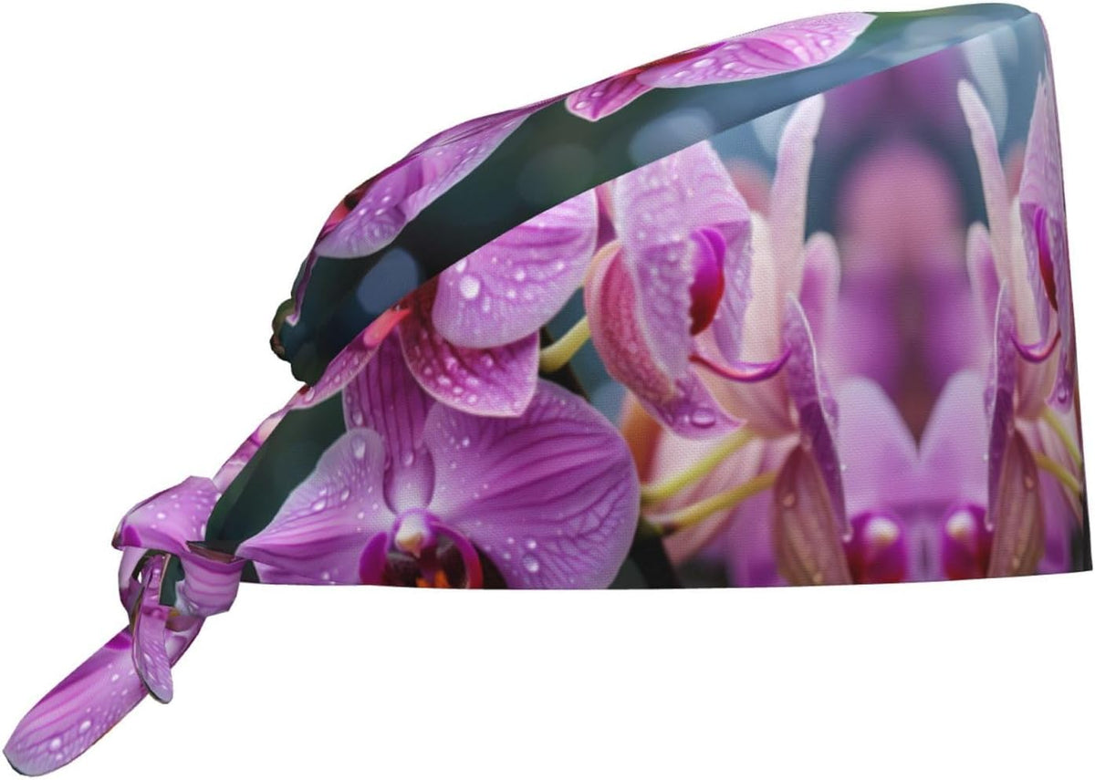 Cleaning Working Cap Malaysian National Flower Printed Chef Hat for Women & Men, Adjustable, Breathable Black