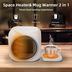 Space Heater with Mug Warmer, Electric Space Heaters for Indoor Use with Thermostatc, Portable Heater for Bedroom, Office, Large Room Use