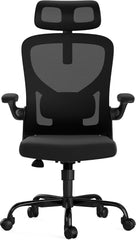 Ergonomic Office Chair with Headrest: High Back Mesh Computer Chair with Adjustable Lumbar Support & Flip-Up Armrests - Home Office Desk Chair for Programmers & Remote Workers in Small Spaces