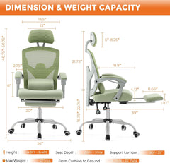 Ergonomic Office Chair, Home Office Computer Desk Chair with Lumbar Support, Height Adjustable Swivel Task Chairs with Armrests and Headrest, Green