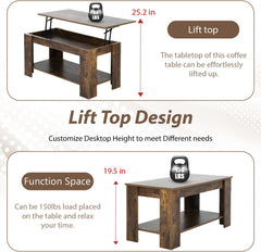 NChanmar Coffee Table for Living Room, Lift Top Coffee Table with Hidden Compartment and Storage Shelf, Living Room Furniture for Home, Office-Black