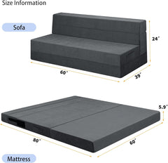Sofa Bed Foldable Mattress ，Folding Sleeper Sofa Chair Bed Floor Mattress with Pillow for Living Room Home Office (Off White- Corduroy, Single)