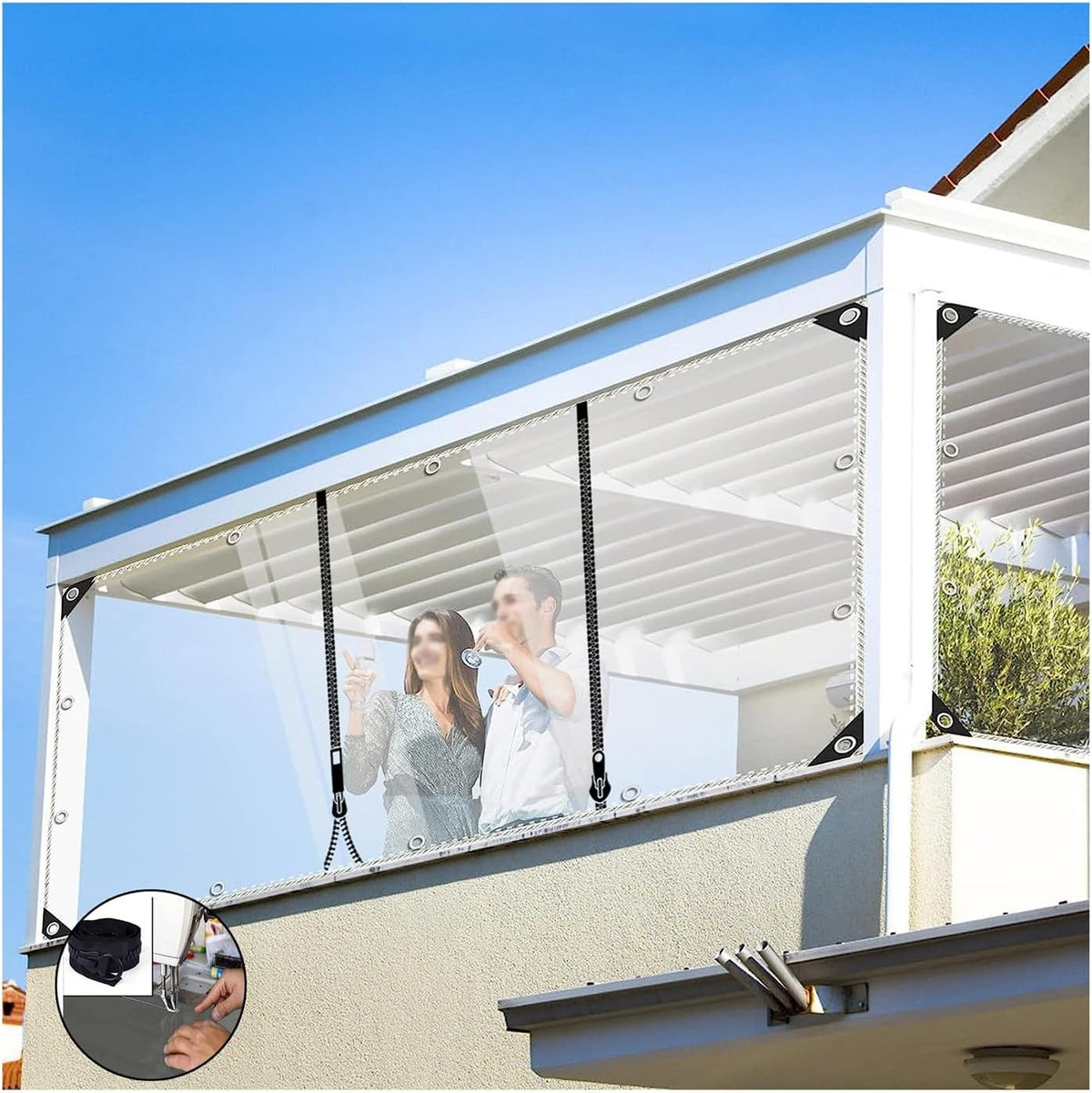 Outdoor Curtains with Zipper, PVC Clear Waterproof Tarpaulin Side Panels, Partition Curtains, with Grommets , Pergola Patio Gazebo Weatherproof Transparent Tarp, 680 g/m² ( Size : H2.5xW3m/H8.2xW9.8ft