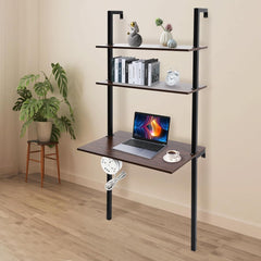 Wall Mount Desk with Shelves 3 Tier Ladder Computer Laptop Desk Iron Floating Table with Storage Industrial Pipe Bookcase for Home Office 110LBS Load Capacity