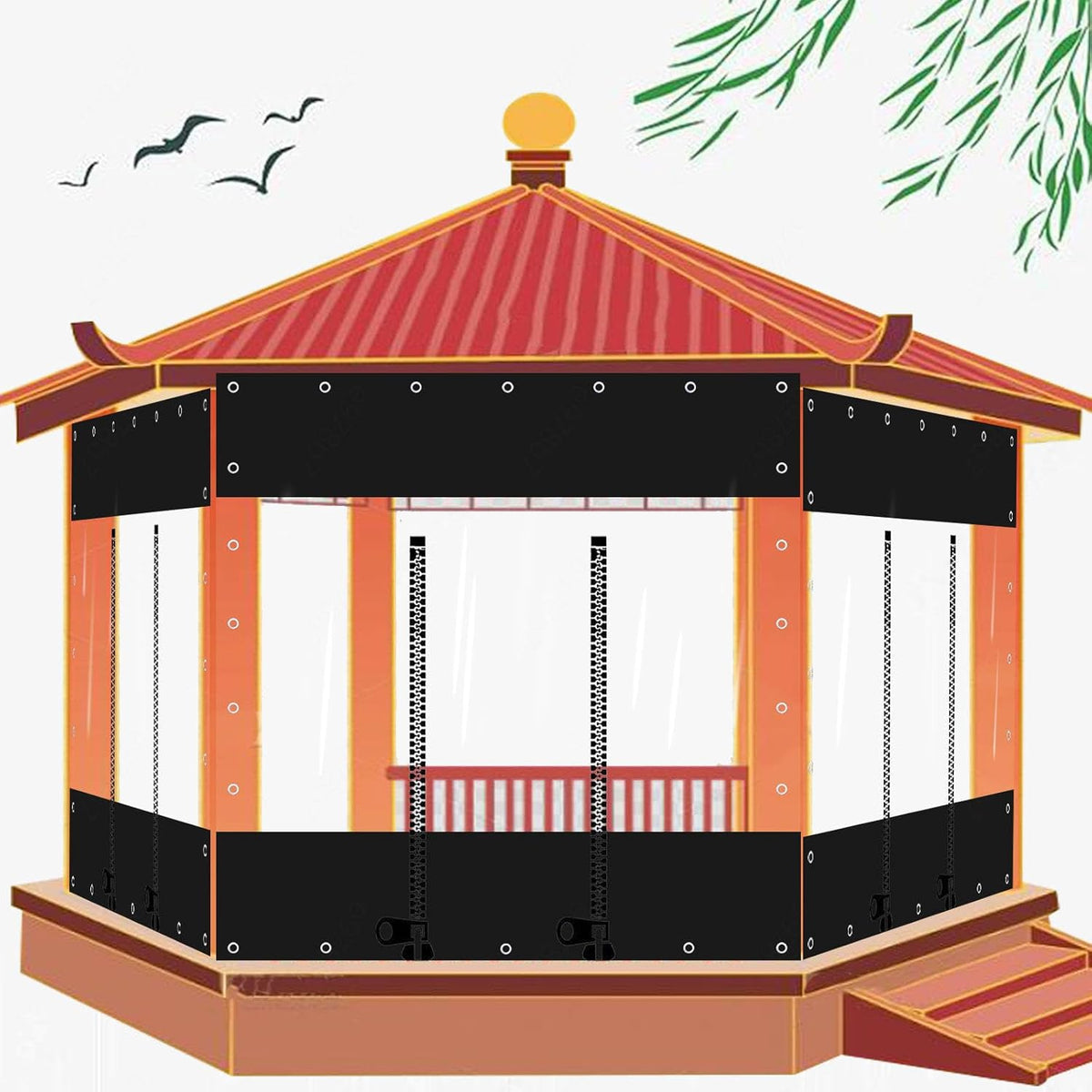 Tarpaulin Side Panels with Grommets-Transparent Waterproof Tarp Curtains-Clear Partition Rain Curtains for Pergola Porch Gazebo,Tear Resistant/Durable,W×H-3.5×2.5m(11.5 * 8.2ft)