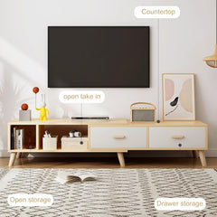 TV Stand, TV Stands for Living Room, Television Stand, Retractable TV Cabinet for 78 inches with 2 Drawers and Open Shelf, TV and Media Console for Living Room, Light Brown