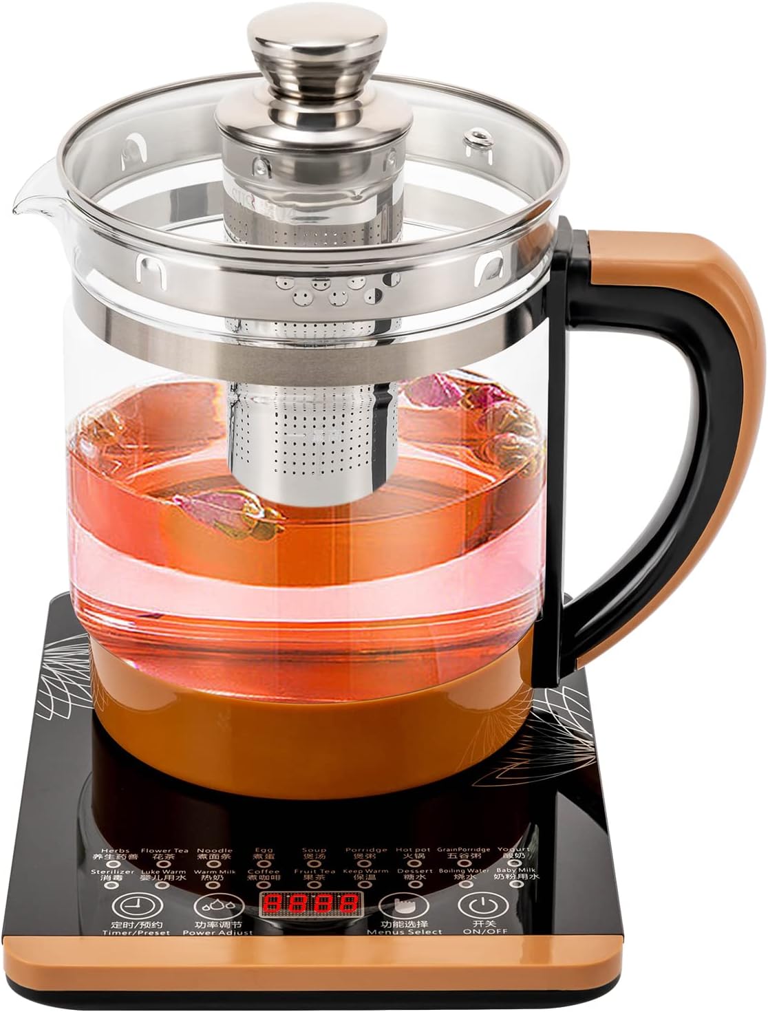 1.8L Electric Tea Kettle with Heating Base Multifunctional Water Kettle with Keep Warm & Timing Function for Tea, Coffee, Soup, Egg, Noodles
