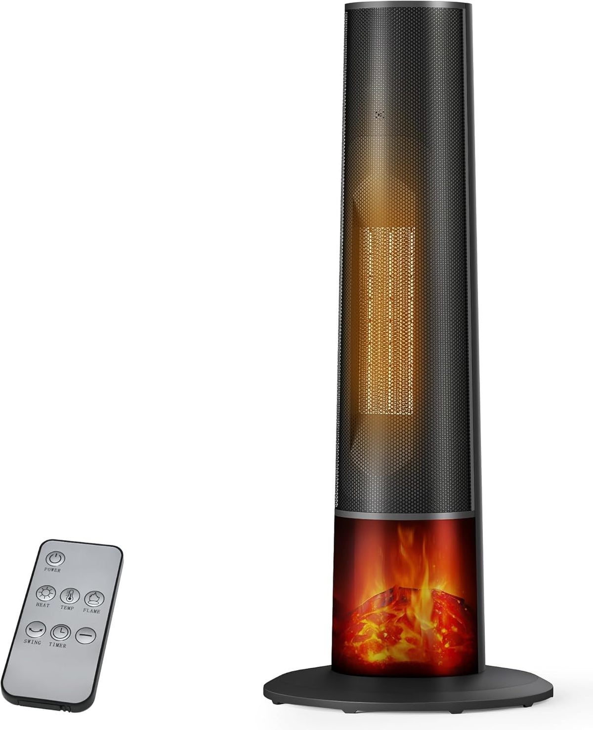 Space Heater for Indoor Use - 25" Tower Portable Heater with 3D Flame, Remote, Adjustable Thermostat, 2 Heat Modes, Multiple Safety Protection, 12H Timer, Quiet Electric Heater for Large Room