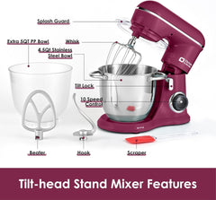 Kitchen in the box Stand Mixer, 4.5QT+5QT Two bowls Electric Food Mixer, 10 Speeds Kitchen Mixer for Daily Use with Egg Whisk,Dough Hook,Flat Beater (Blue) (Renewed)