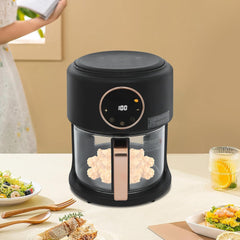 Bacocoo Glass Air Fryer 3.81Qt with View Window, 1200W Digital Air Fryer with 8 Presets, 360° Viewable Air Fryer Oven, Touchscreen, 110V for Home Kitchen, Dishwasher Safe Basket. (White)