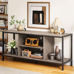 Gizoon TV Stand for TVs up to 65 Inch,Entertainment Center with Open Storage Shelves, TV Media Console Table for Living Room and Bedroom, Rustic Brown