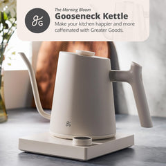 Greater Goods Electric Gooseneck Kettle, 1200W Stainless Steel with Precision Temperature Control, Fast Boil, BPA-Free, Ideal for Pour Over Coffee and Tea,1L (Birch)