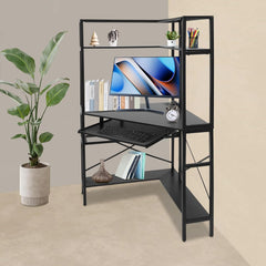DNYSYSJ Corner Desk with Power Outlets & LED Light Strip, L-Shaped Computer Desk with USB Ports, Spacious Storage, Modern Design for Home Office, Gaming, Study, and Small Spaces