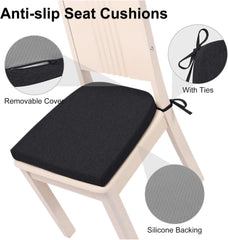 Chair Cushions for Kitchen Chairs - Dining Chair Pads with Ties, Non Slip Back, Removable Cover - 16" x 16.5", Black - U-Shape Seat Cushions