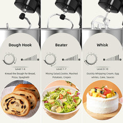 Electric Stand Mixer,10 Speeds Tilt-Head Food Mixer, 3-IN-1 Kitchen Mixer for Daily Cooks with 6.5 QT Bowl,Dough Hook, Beater, Whisk (Almond Cream)