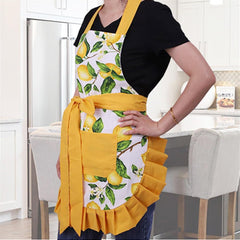 Aprons With Pockets Anti Dirt Kitchen Cafe Breathable Apron with Pocket Thick Lemon Home Clean Tool Baking Cooking Apron Women Printed Bib Cleaning Apron