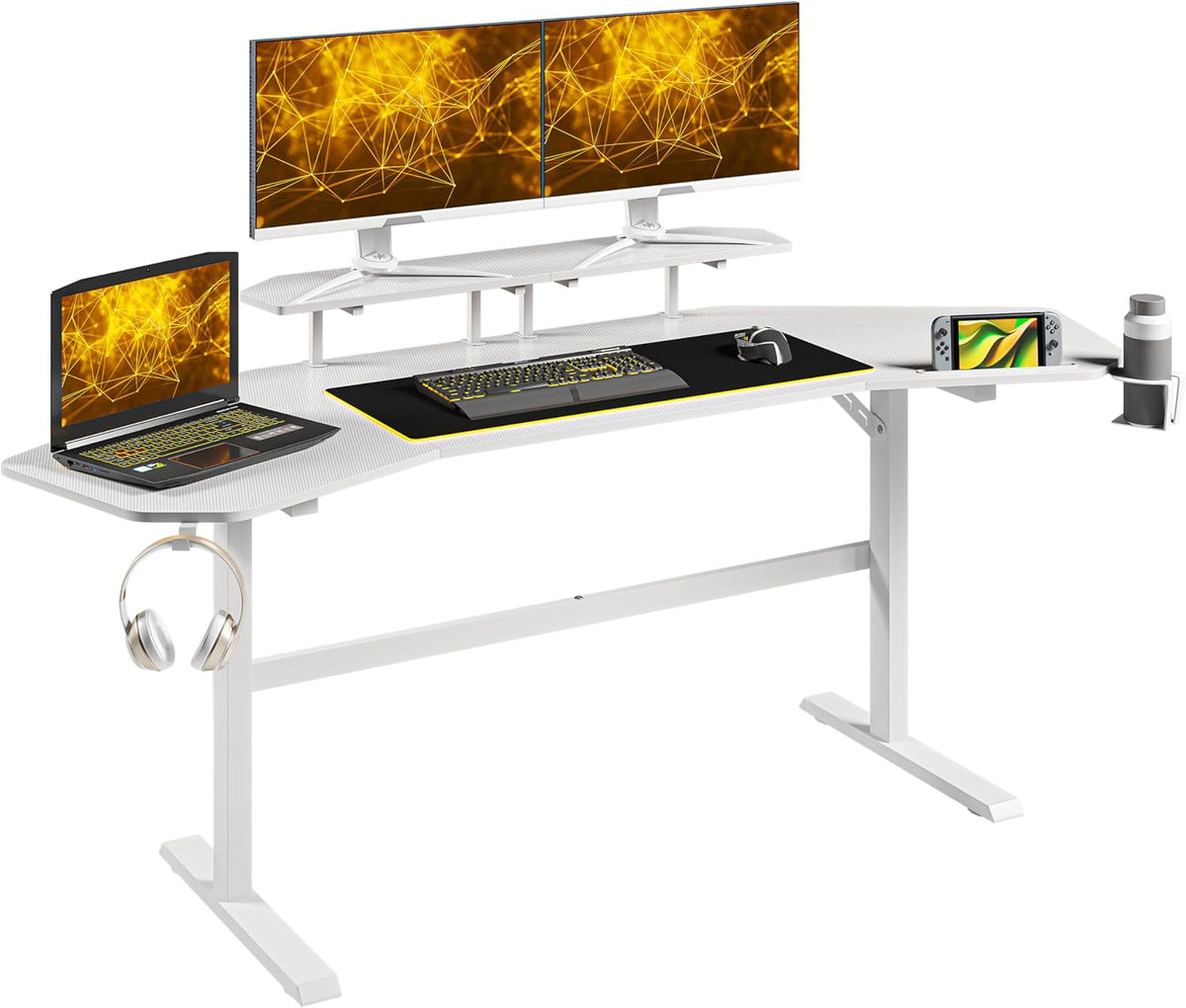 Computer Desk - Gaming Table Corner Desk with Shelves & Accessory Holder, PC Writing Black Desk Study Desks with Wooden Desktop for Home Office Sturdy Writing Workstation, Easy to Assemble (Black)