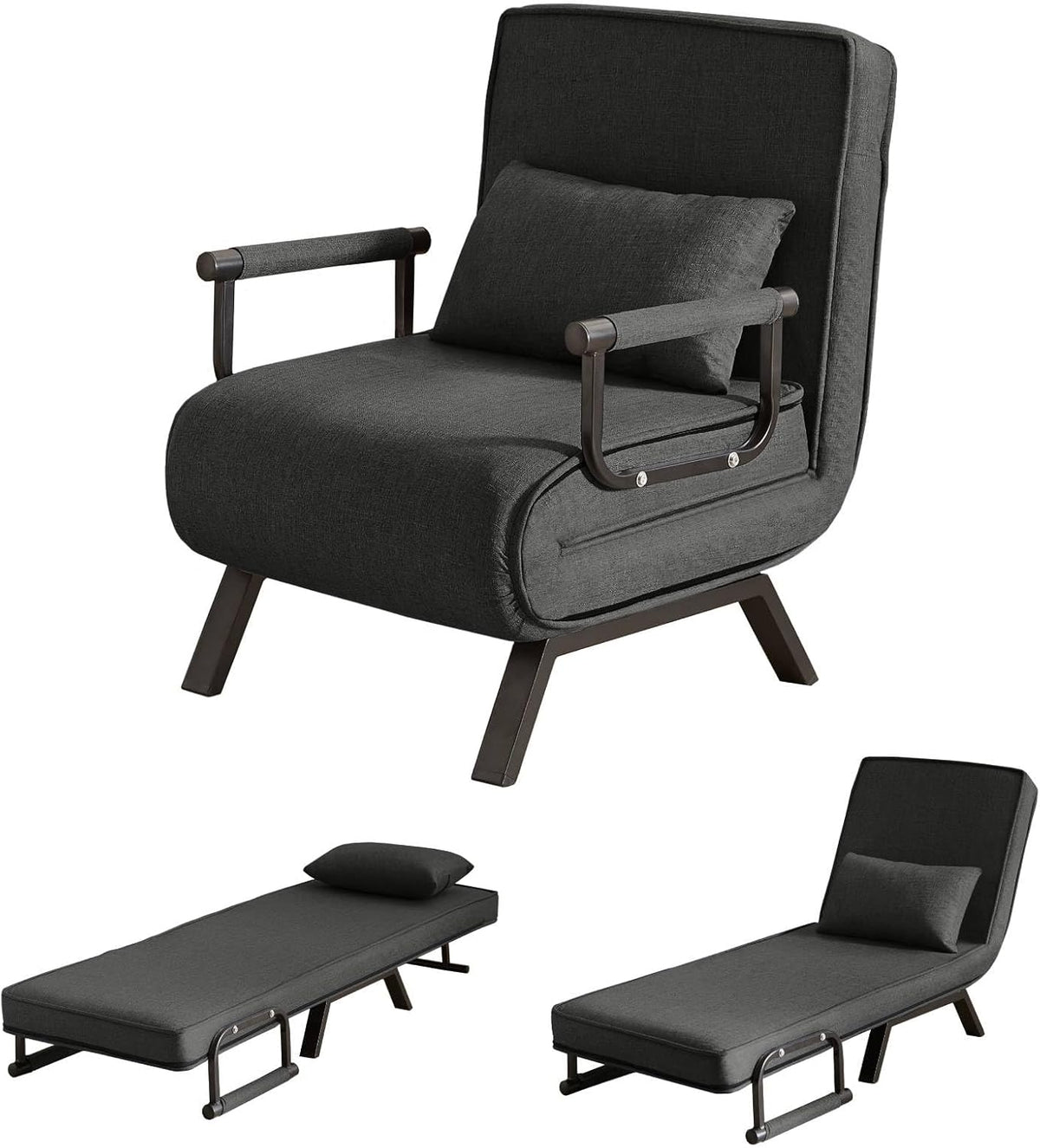 INMOZATA Sleeper Chairs for Adults Convertible Sleep Chair Bed 5 in 1 Folding Sofa Bed with 5-Position Adjustable Backrest & Pillow, Cozy Small Armchair Couch for Small Spaces, Office(Black)