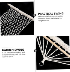 SUPVOX Outdoor Camping Hammock with Solid Wood Rod and Wear Resistant Cotton Rope Dirt Resistant Single Person Swing for Indoor and Outdoor Use Beige Safe Hanging Bed for Adults