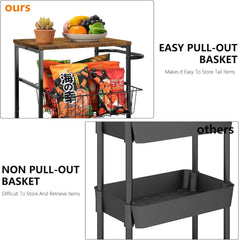 CADUKE 4-Tier Rolling Bar Cart with Handle, Serving Cart with Pull-Out Mesh Baskets, Utility Cart on Wheels for Kitchen, Dining Room, Living Room