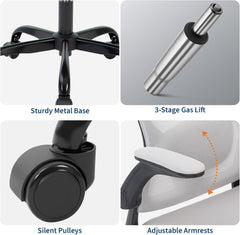 Premium Ergonomic High-Back Mesh Office Chair - Adjustable Headrest & Reclining Backrest, 360° Swivel - Silent Casters, Skin-Friendly & Durable - Ideal for Bedroom, Dorm & Small Spaces