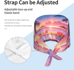 Cleaning Working Cap Beach at Sunset Printed Chef Hat for Women & Men, Adjustable, Breathable Black