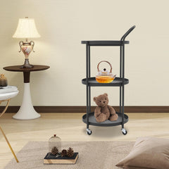 3-Tier Metal Frame Serving Cart with Wheels, Handle Rolling Bar Cart Mobile Serving Cart Storing Tableware, Kitchenware for Kitchen Dining Room Living Room, Beauty Clubs, Spa Clubs Black