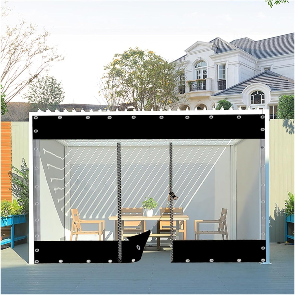 PVC Tarpaulin with Zipper,PVC Clear Waterproof Tarpaulin Side Panels with Zipper,Pergola Patio Porch Gazebo Carport Transparent Tarpaulin,Weatherproof,Customizable ( Size : H2.6xW2.5m/H8.5xW8.2ft )