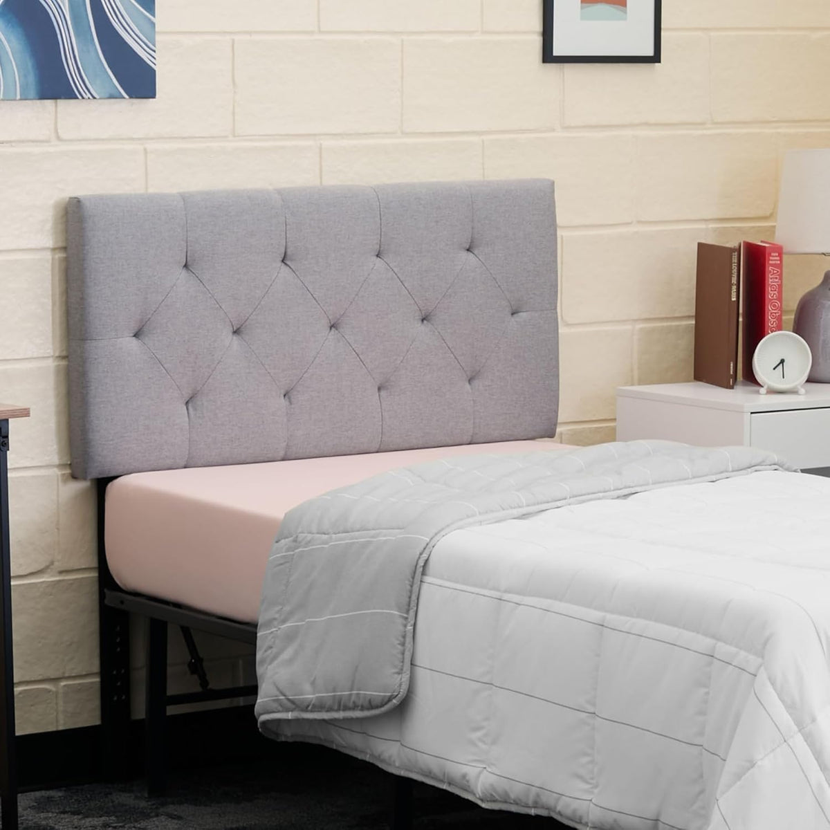 Lucid Mid-Rise Upholstered Headboard - Diamond Tufted - Padded Polyester - Adjustable Height from 34” to 46” - Easy Assembly - Bed Frame or Wall Mount - Sturdy - Charcoal - Twin / Twin XL Size