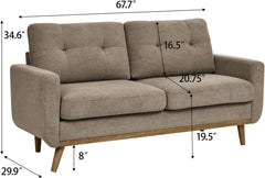 67.7" Mid-Century Modern Loveseat Sofa, 2-Seat Mini Upholstered Love Seat Couch, Comfy Small Couch with Wooden Legs and Tufted Back for Living Room Bedroom Office Apartment(Khaki)