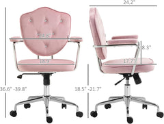 Cute Home Office Chair, Computer Desk Chair with Button Tufted Velvet-Feel Fabric, Swivel Vanity Chair, Adjustable Height and Tilt Function for Bedroom, Office, Dormitory (Cream White+Teddy)