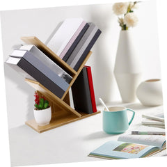 Cabilock Wooden Tree Bookshelf Compact Desktop Bookcase for Students and Home Office Space-Saving Storage Rack Light Walnut Finish Easy to Assemble and Stylish Decor