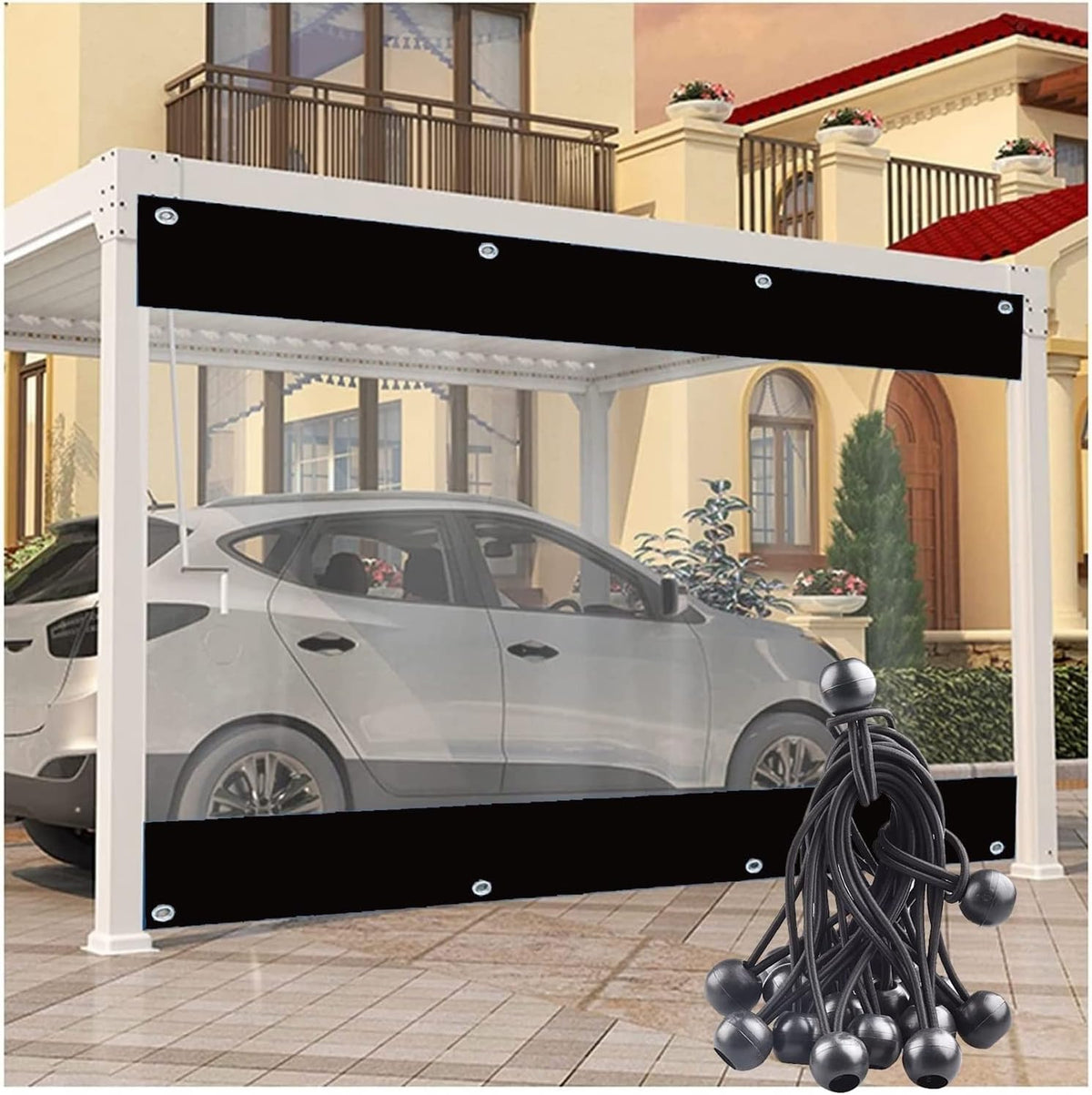 Outdoor Vinyl Curtains Gazebo Windscreen, Clear Tarp Waterproof Weather Resistant, 0.5mm Thick, for Pergola,Porch,Gazebo (Color : Black, Size : 2.2x2.5m/7.2x8.2ft)