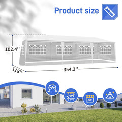 10'x30' Heavy Duty Party Tent Gazebo – Waterproof Wedding Canopy with 8 Removable Sidewalls & 2 Doors – Patio Wedding Gazebo Perfect for Outdoor Events, Markets & Gatherings (White)