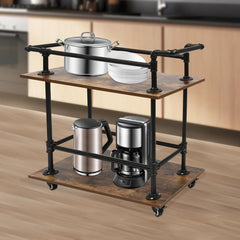 3 Tier Industrial Pipe Bar Carts,Home Bar Serving Cart with Wheels Small Rolling Beverage Cart Mini Drink Cart Wine Tea Liquor Shelves/Holder with Wine Rack for Kitchen Dining Living Room