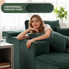 66" Oversized Chaise Lounge Chair Indoor, Corduroy Upholstered Sofa Bed with Pocket Springs&High-Density Foam, Deep Seat Sleeper Couch with 3 Pillows, No Assembly for Living Room (Dark Grey)