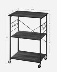 VASAGLE BRYCE Serving Cart, 3-Tier Kitchen Utility Cart on Wheels with Storage, for Living Room, Accent Furniture with Steel Frame, Industrial, Rustic Brown and Black ULRC78X