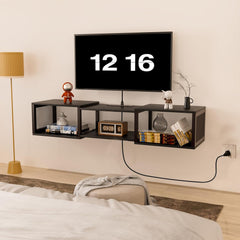 HOOBRO Floating TV Stand Wall Mounted with Power Outlet, Floating Entertainment Center for 65 inch TVs, Wall Mounted Entertainment Shelf with Storage, for Living Room, Bedroom, Black BB124UDS01