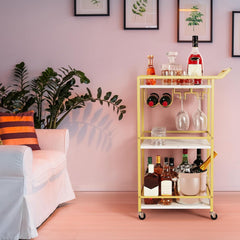 3 Tier Bar Cart, Mini Liquor Utility Cart for Wine Beverage Dinner Party, Rolling Wine Coffee Drink Serving Cart with Lockable Wheels for Home Kitchen Bars (11.8" D x 28.7" W x 35.4" H)