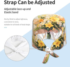 Cleaning Working Cap Tulip Daisy Bouquet Printed Chef Hat for Women & Men, Adjustable, Breathable Black