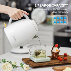 BUYDEEM K640 Stainless Steel Electric Tea Kettle with Auto Shut-Off and Boil Dry Protection, 1.7 Liter Cordless Hot Water Boiler with Swivel Base, 1440W, Mellow Yellow