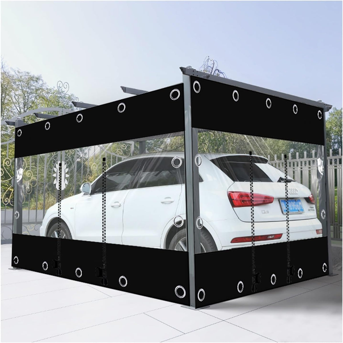 Outdoor Clear Waterproof Tarpaulin Curtains, Weatherproof PVC Tarpaulin with Zipper, Pergola Patio Porch Gazebo Transparent Side Panels, Black+Stitching,Customizable (Size : H2.5xW3m/H8.2xW9.8ft)