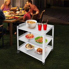 3 Tier Stainless Steel Kitchen Trolley Cart, Foldable Utility Serving Storage Rolling Car Shelf with Wheels, Shelving Unit for Hotels Restaurants Catering Train (Silver, 27 * 16 * 31in)